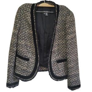 Zara woman Fringe tweed wool blend blazer size 8
